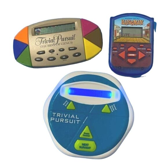 Electronic Handheld Game Lot of 3 Hangman Trivial Pursuit Best of Genus - Picture 1 of 7